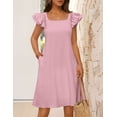 thumbnail image 6 of Merokeety Womens Summer Dresses Square Neck Bow Back Mini Dress With Pockets Pink l, 6 of 6
