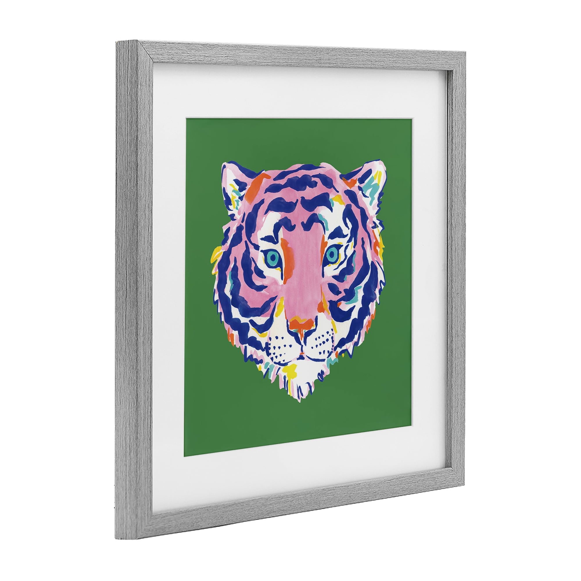 Stupell Industries Exotic Boho Tiger Face Gray Framed Print Under Glass, design by Karolina Sato