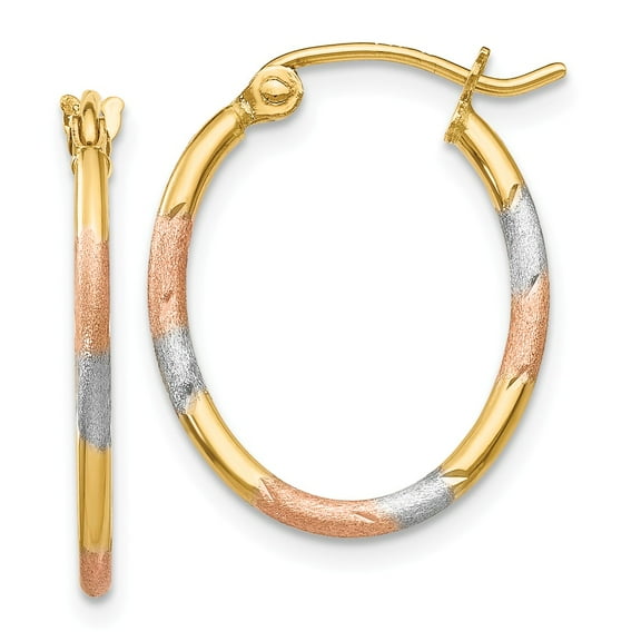 Primal Gold 14 Karat Yellow Gold with White and Rose Rhodium-plated Diamond-cut Hoop Earrings