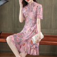 thumbnail image 4 of Vestido de mujer 100% seda auténtica rosa elegante vestido de verano ajustado de seda de alta calidad, 4 of 5