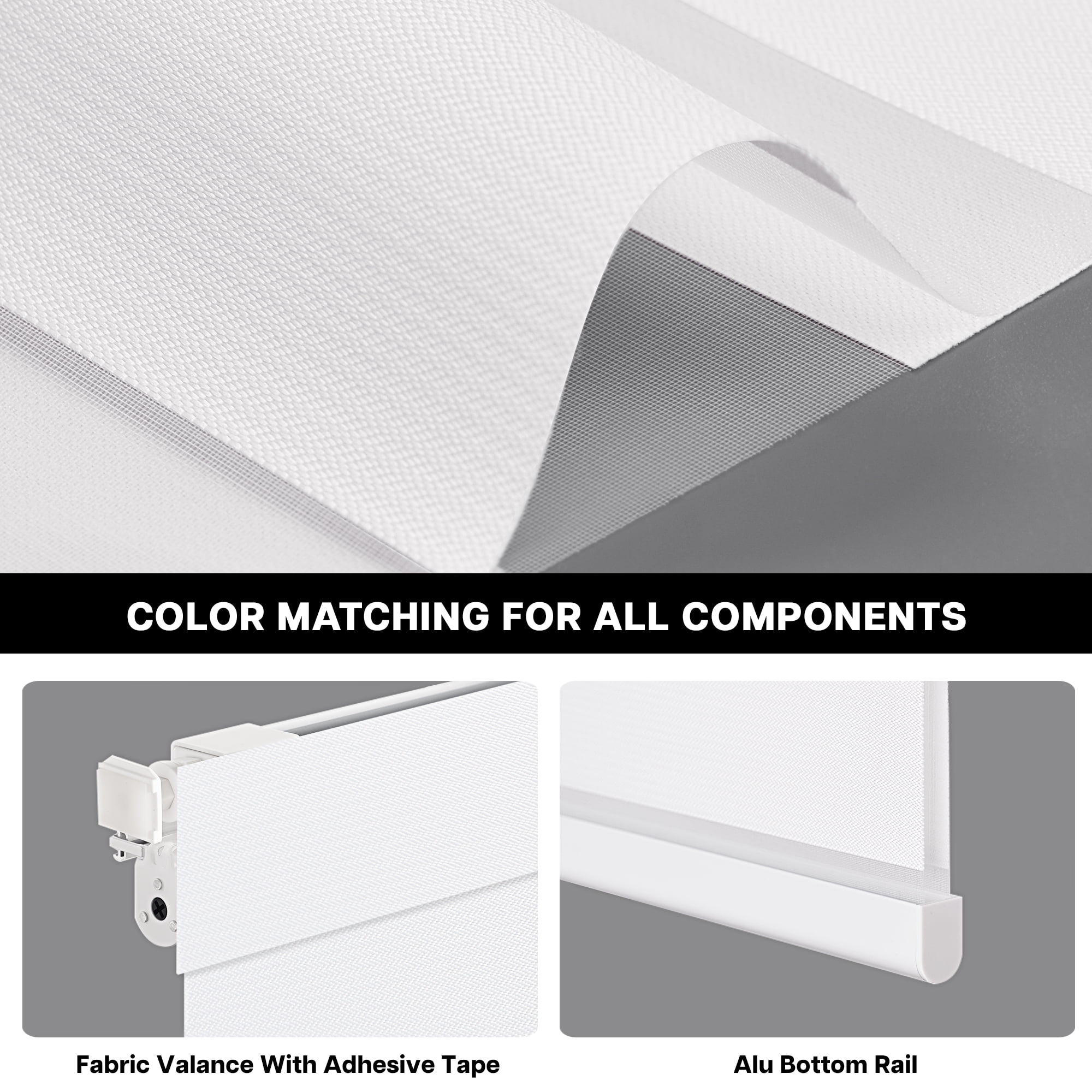 LazBlinds Cordless Zebra Blinds for Windows - Dual Layer Light Filtering & Blackout Roller Shades, Free-Stop Lift System, No Drill Easy Install, Day & Night Privacy with Valance, 35"W X 72"H, White