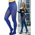 thumbnail image 5 of ToBeInStyle Women's Colorful Opaque Striped Tights Pantyhose Stocking Hosiery - Black/Royalblue - One Size, 5 of 7