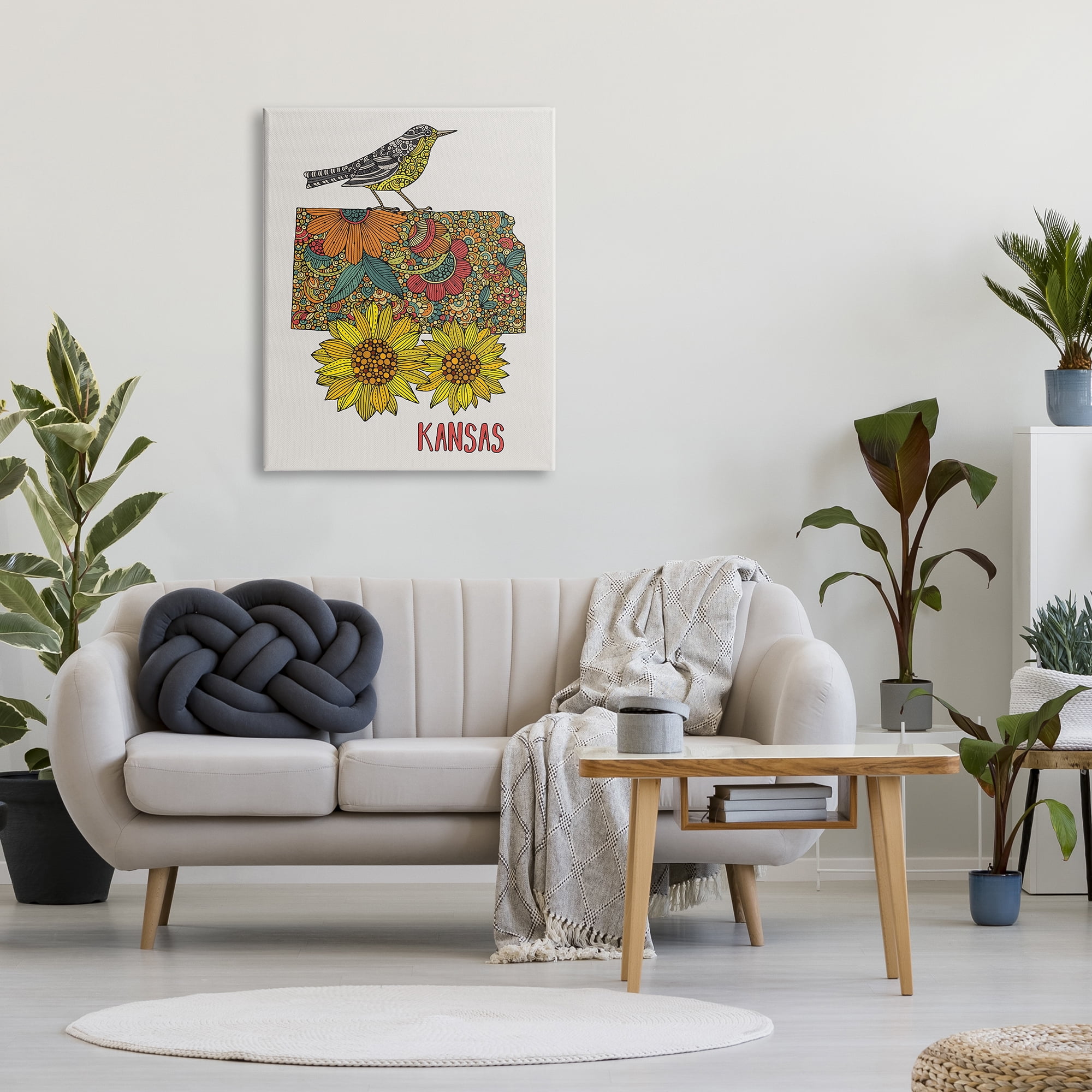 Stupell Industries Kansas Sunflower Blooms State Bird Detailed Pattern Graphic Art Gallery Wrapped Canvas Print Wall Art, Design by Valentina Harper
