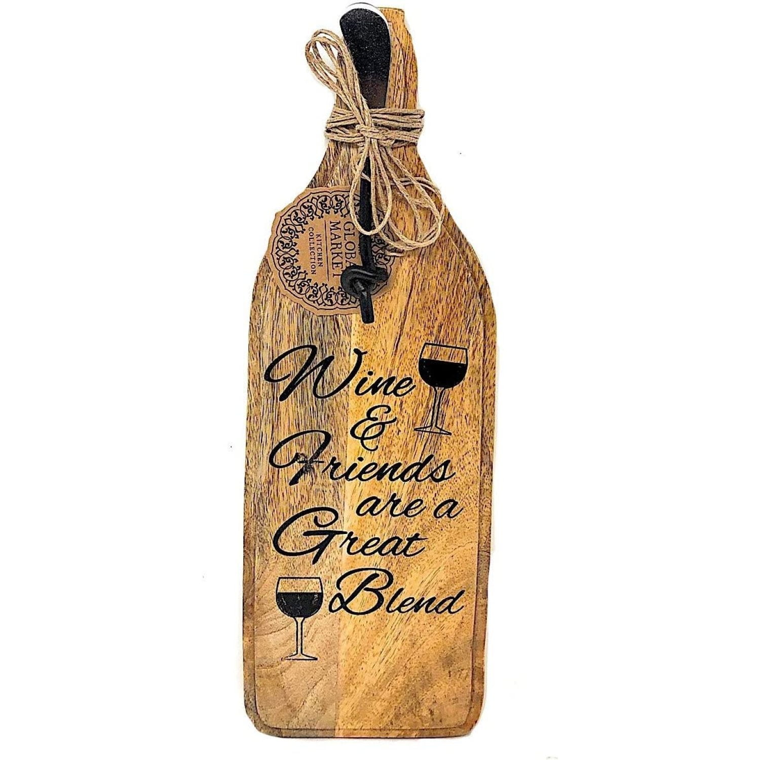 Set of Wood Serving Board and Hors d’oeuvres Knife, Wine Bottle Shape