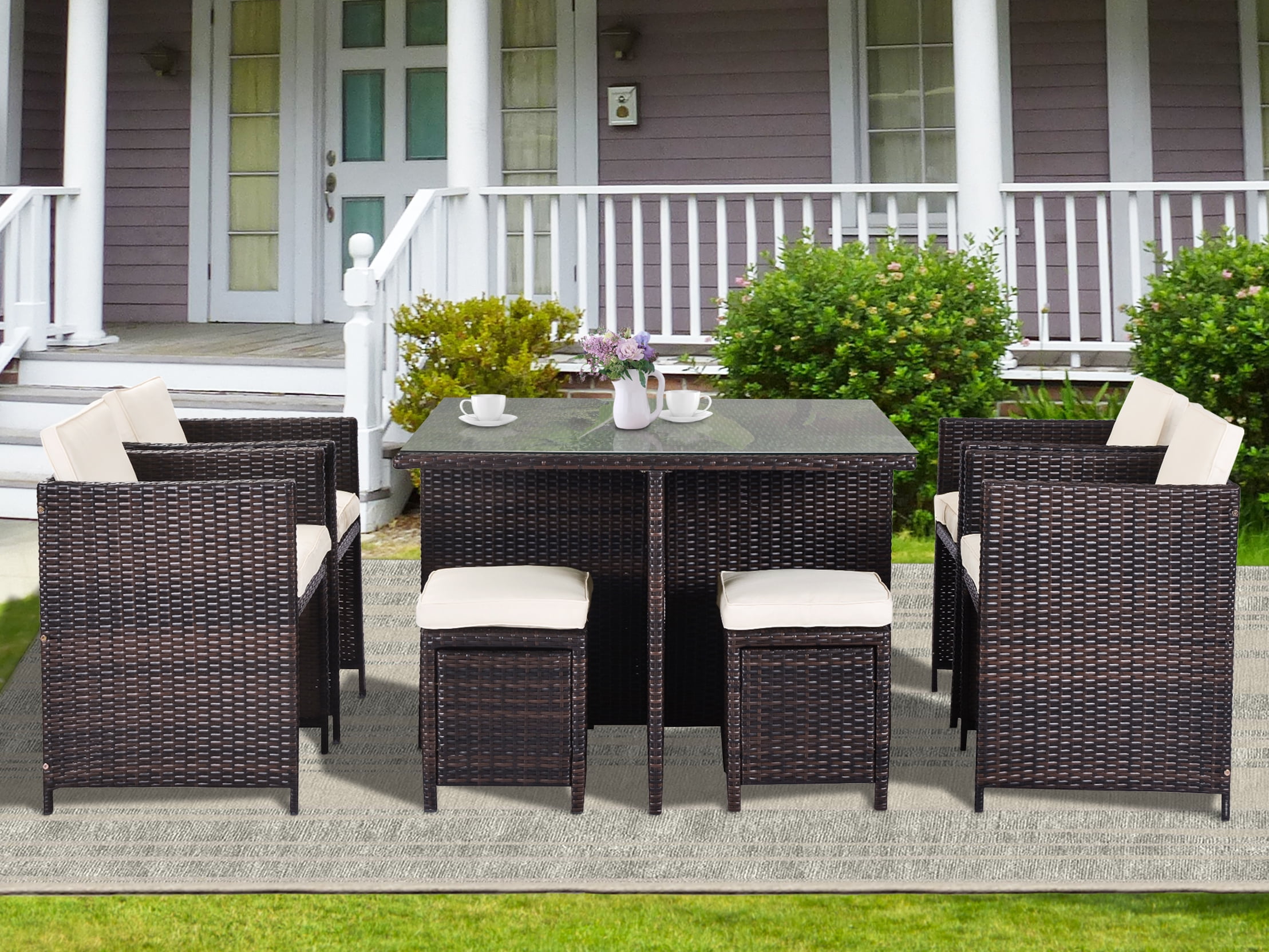 Outdoor Patio Furniture Sets 9 Piece Outdoor Wicker Conversation Set