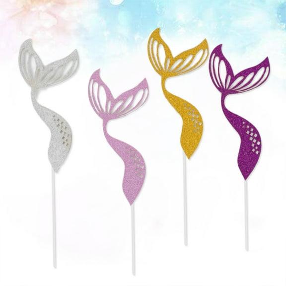 OUNONA 4Pcs Stylish Mermaid Cake Toppers Assorted Color Decorative Picks for Party Cakes