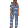 thumbnail image 6 of Women's Striped Two Piece Set, Crew Neck Top with Pocket and Drawstring Waist Wide Leg Pants, Cotton Linen Loungewear Set, Summer Casual Outfits for Women-Navy, 6 of 7