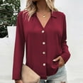thumbnail image 2 of FRSASU Blouses for Women Dressy Casual Long Sleeve Solid Color Button Down Shirts Fashion Turndown Collar Loose Tops Wine L(L), 2 of 6