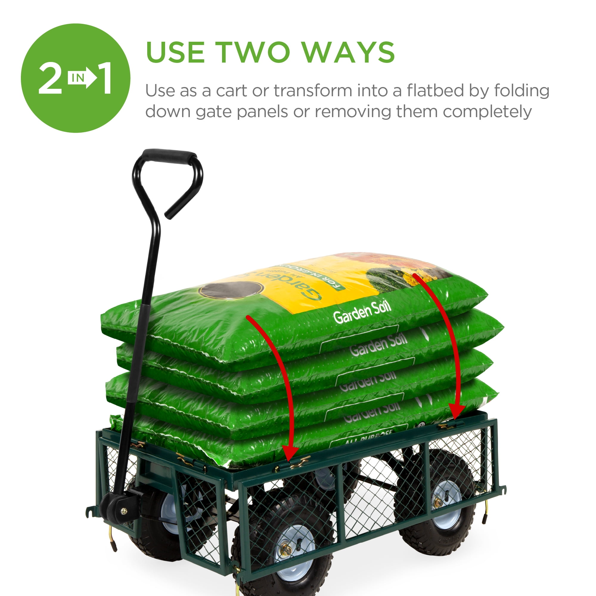Best Choice Products Heavy-Duty Steel Garden Wagon Lawn Utility Cart w/ 400lb Capacity, Removable Sides, Handle - Green