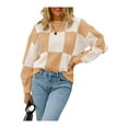 thumbnail image 3 of Liacowi Women Juniors Knitted Sweater Long Sleeve Plaid Pullover Retro Jumpers Tops Fall Loose Knitwear for Teen, 3 of 9