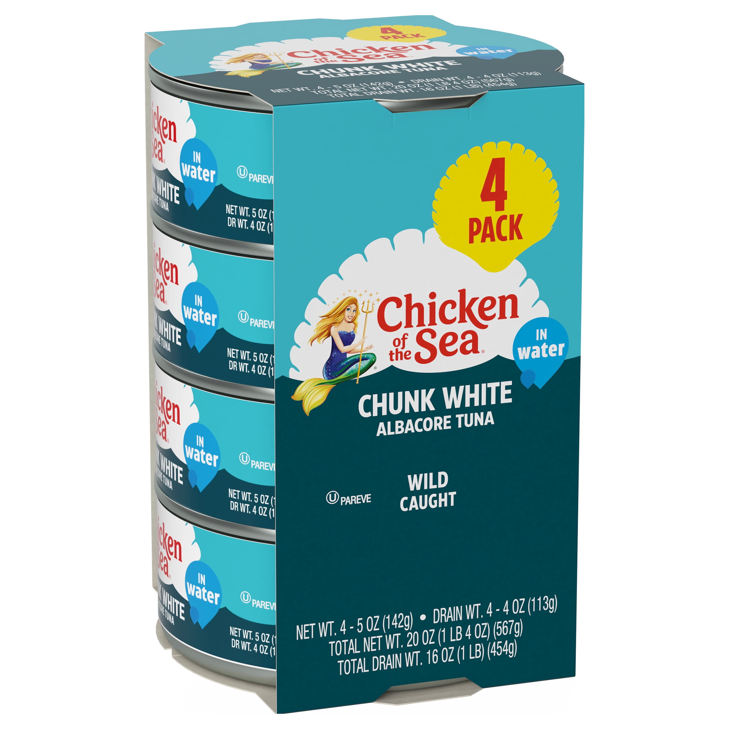 Chicken of the Sea Chunk White Albacore Tuna in Water 4 Pack, 5 oz Cans