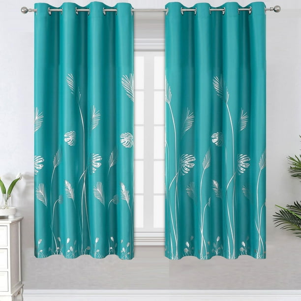 Cortinas Blackout Estelar Textiler Verde Azulado con Diseño de Hoja de Palma 160x160 cm