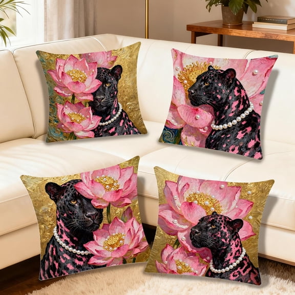 FEOLGEHLY Animal Print Patterns Decorative Throw Pillow Covers 18x18 in, Elegant Leopard Floral Motifs Soft Cushion Covers for Couch Recliner Bed Living Room Home Decor, Machine Washable (B)