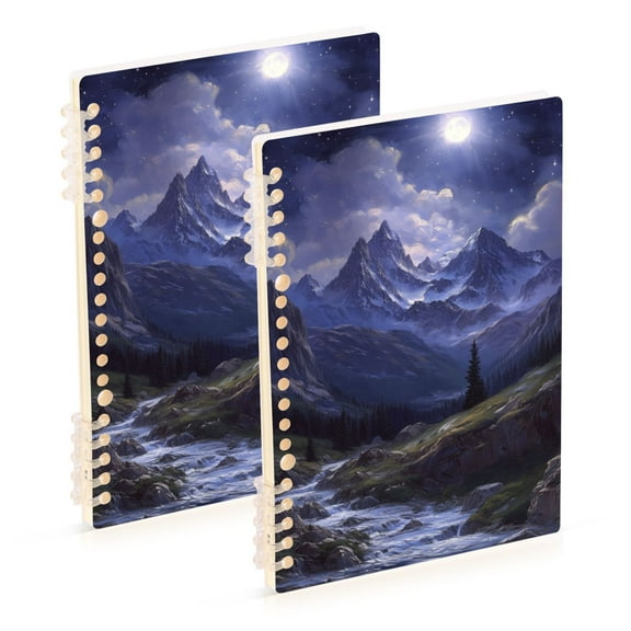 FORMRS 1-Subject Spiral Notebook 8" x 5" College Ruled 60 Refillable Sheet, 2 Pack, Moonlight Mountain