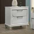 thumbnail image 5 of Glamorous Look Pearl White 3pc Bedroom Set Full Size Bed w Trundle LED Light Embossed Panels 2xNightstands Contemporary Style, 5 of 9