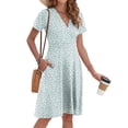 thumbnail image 7 of OutfitShow Women Summer Short Sleeve V Neck Floral Empire Waist Dress with Pockets, 7 of 7