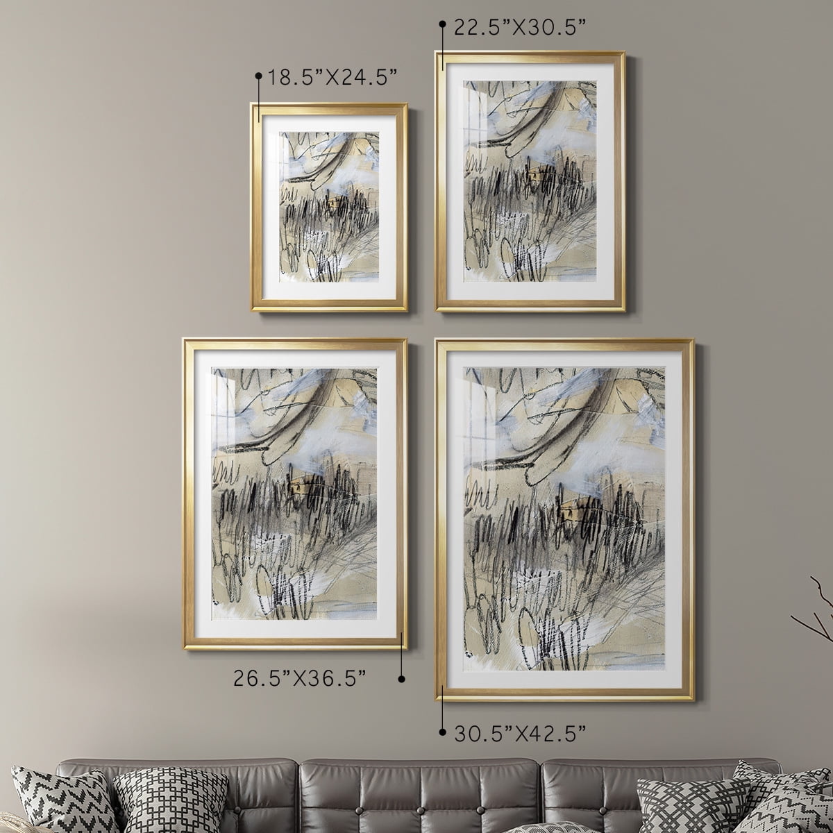 Wexford Home Masked Notes III Premium Framed Print, 26.5" x 36.5" - Ready to Hang, Gold (Set of 2)