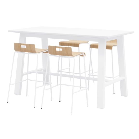 KFI Studios Midtown Bar Height Table and 4 Barstools Set in Natural/White
