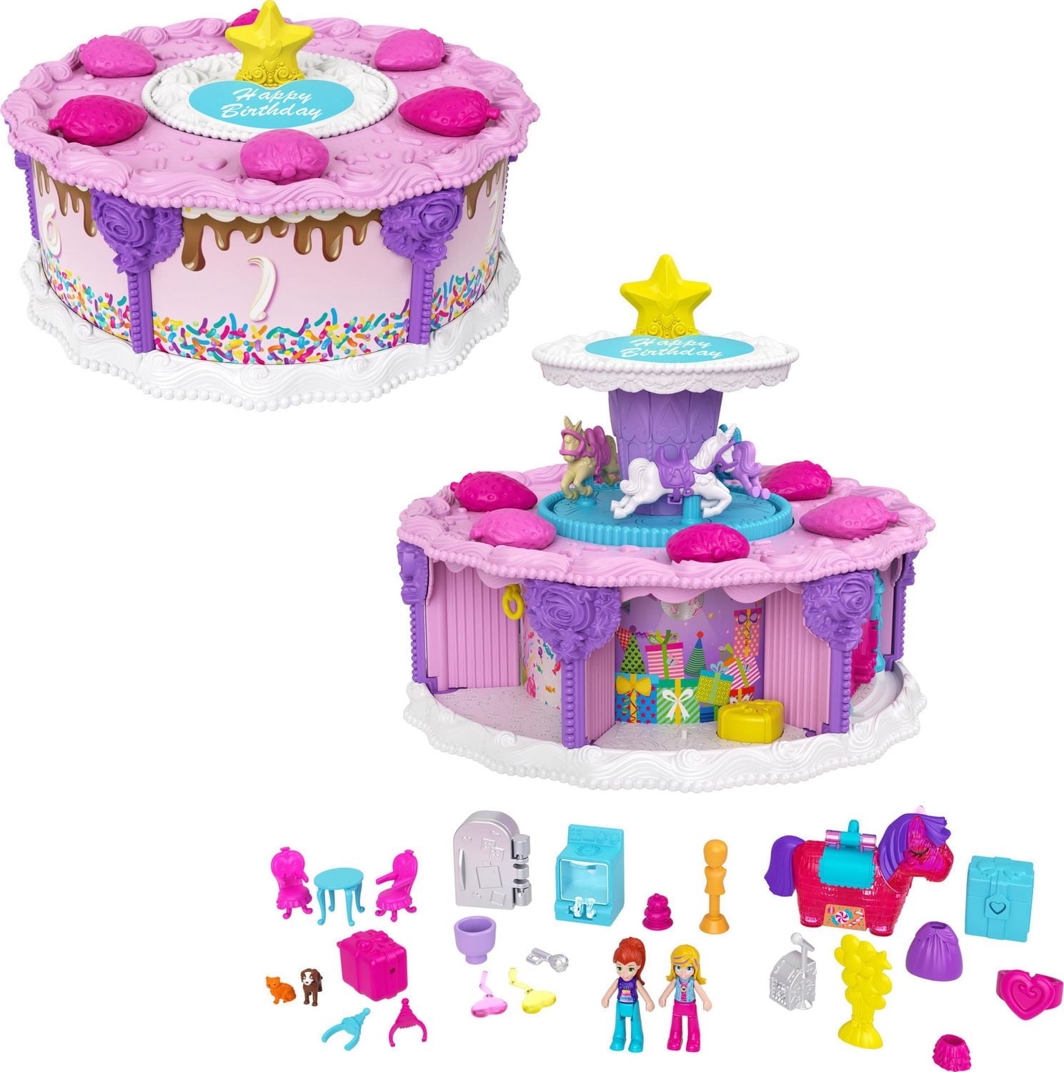 Polly Pocket Birthday Cake Countdown, Birthday Cake Shape & Package, 7 Play Areas, 25 Surprises