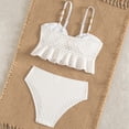 thumbnail image 2 of Girls' White Textured Ruffle Bikini Set, High Waisted Two Piece Swimsuit for Summer Beach Pool, 2 of 4