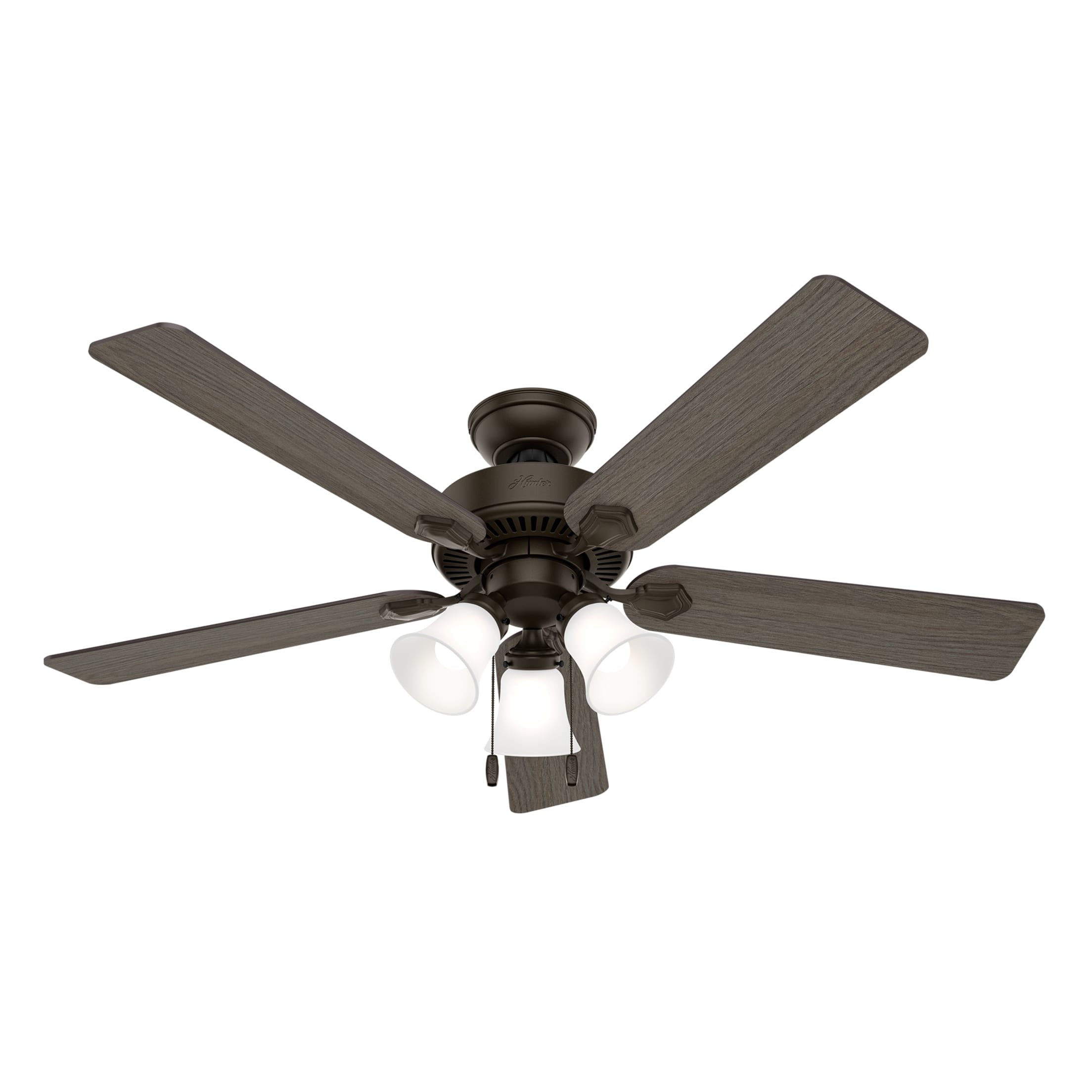 Hunter 52 inch Indoor Ceiling Fan with LED Lights - Bronze Ceiling Fan with Pull Chain, For Bedroom, Living Room, or Kitchen, Standard Mount, No Remote, 5 Blades - Swanson 50887, New Bronze
