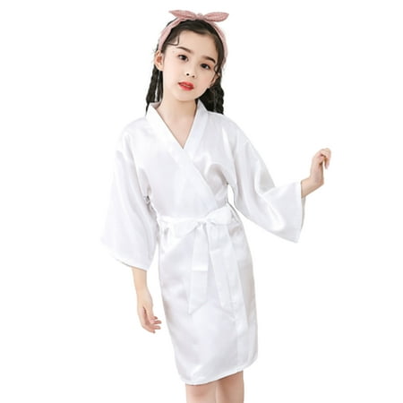 

KAOU Summer Girls Silk Robe Solid Color Children Pajamas Kids Soft Bathrobe Sleepwear