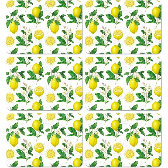 Lemon Placemats Set of 6 Summer Plastic Table Mats Yellow Lemonade Theme Place Mats Washable Vinyl Rustic Holiday Table Decoration for Indoor Outdoor Party Kitchen Dining