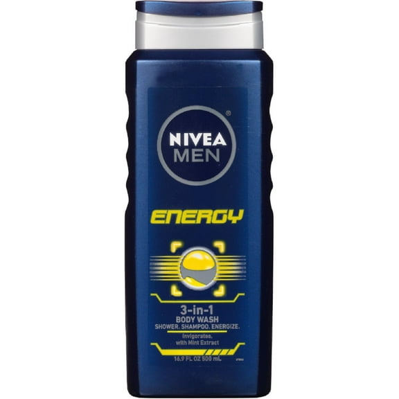 NIVEA FOR MEN 3-in-1 Body Wash Energy 16.90 oz (Pack of 4)