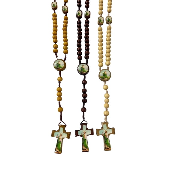 Set of 3 Pcs Mixed Wood Beads Rosary Crucifix Necklace saint jude St Jude Thaddeus