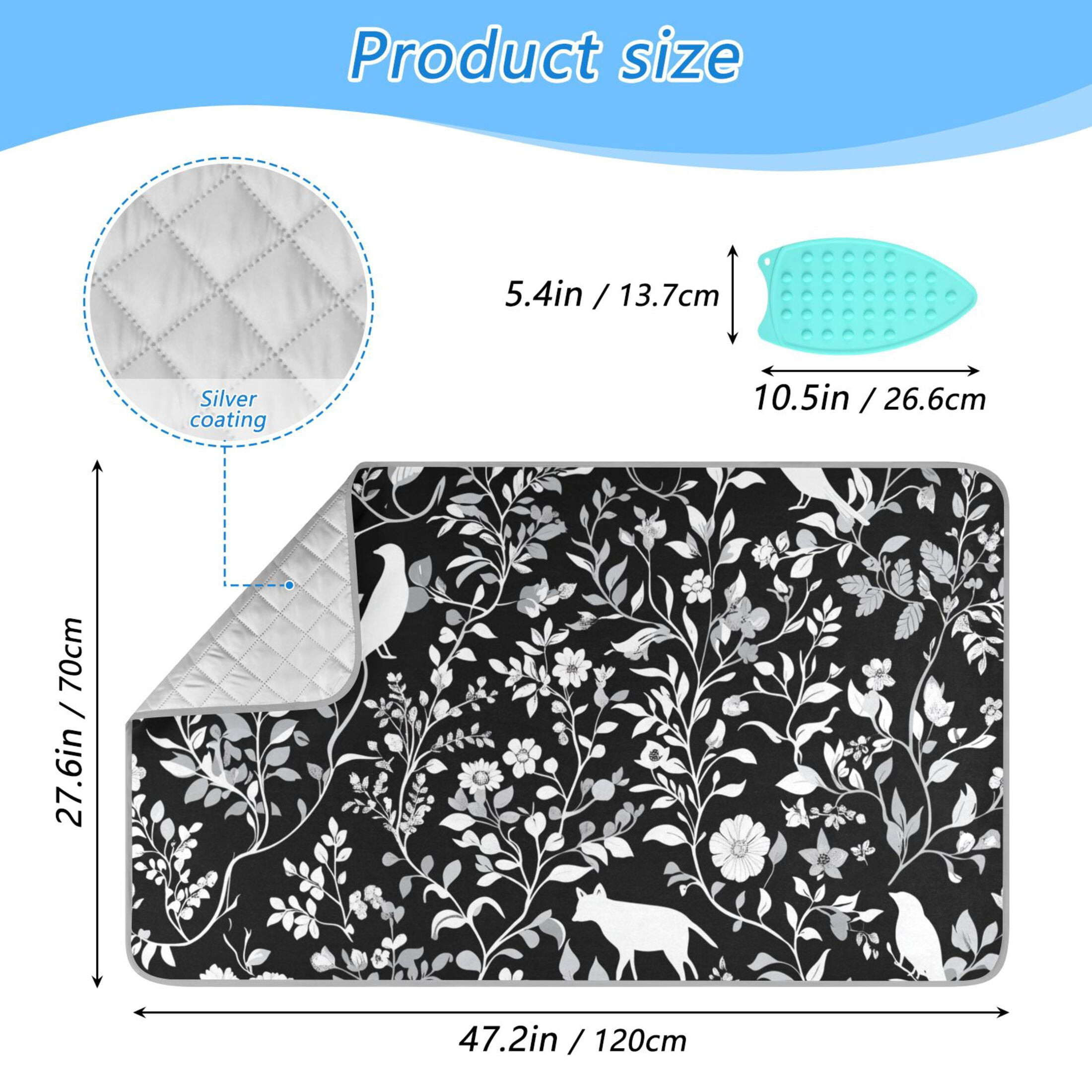 Fox Birds Flowers Leaves Ironing Mat Blanket Portable Travel Ironing Pad Heat Resistant Pad 47.2" x 27.6”