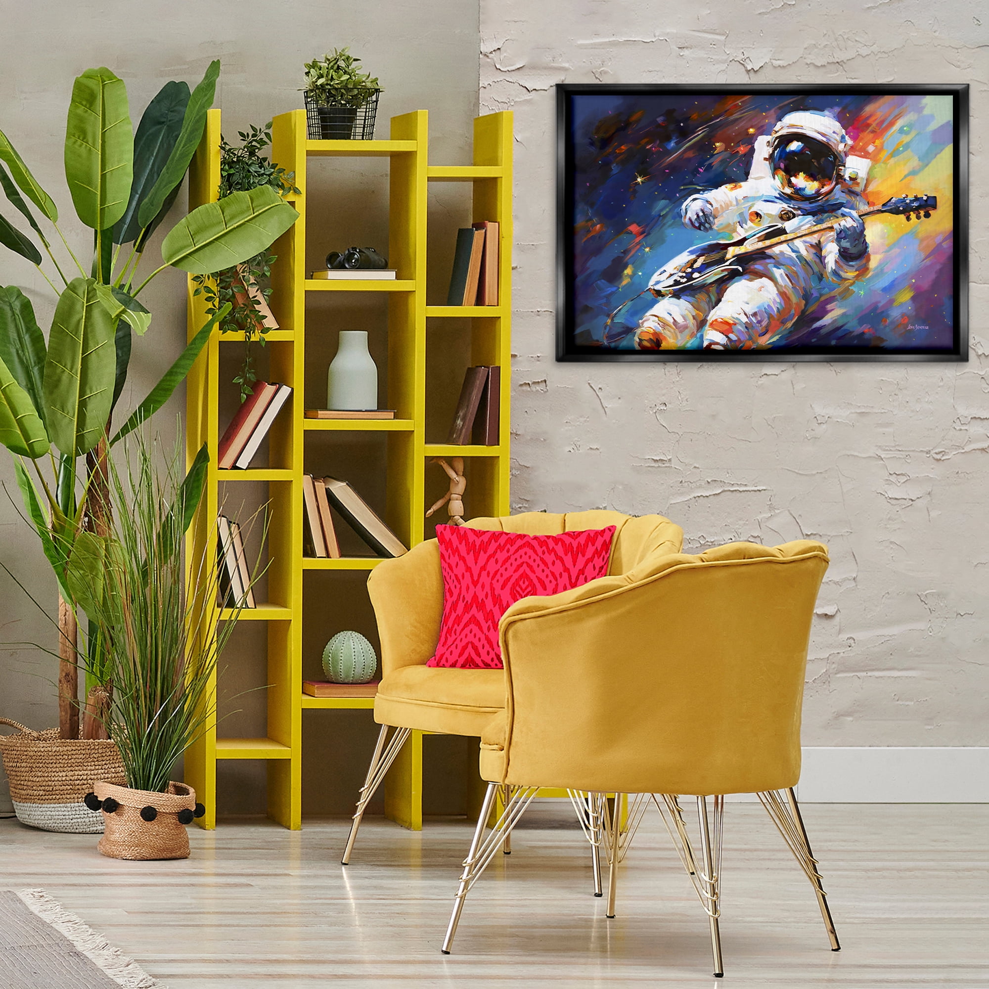 Stupell Industries Melodies Beyond Earth Astrology & Stars Painting Black Floater Framed Canvas Art Print Wall Art, 31 x 21