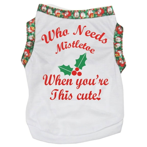 Petitebella Who Needs Mistletoe Puppy Dog Shirt (White/Santas, X-Large)