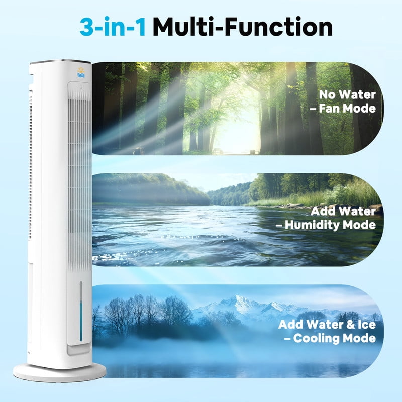 Etust 38" Evaporative Tower Fan with Humidifier, Quiet Bedroom Cooling Fan with Timer, LED Display and Oscillation