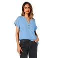 thumbnail image 4 of Womens Work Tops Women's Fashion Solid Button Shirt Female V-Neck Loose T-shirt Blouse Sky Blue L, 4 of 9