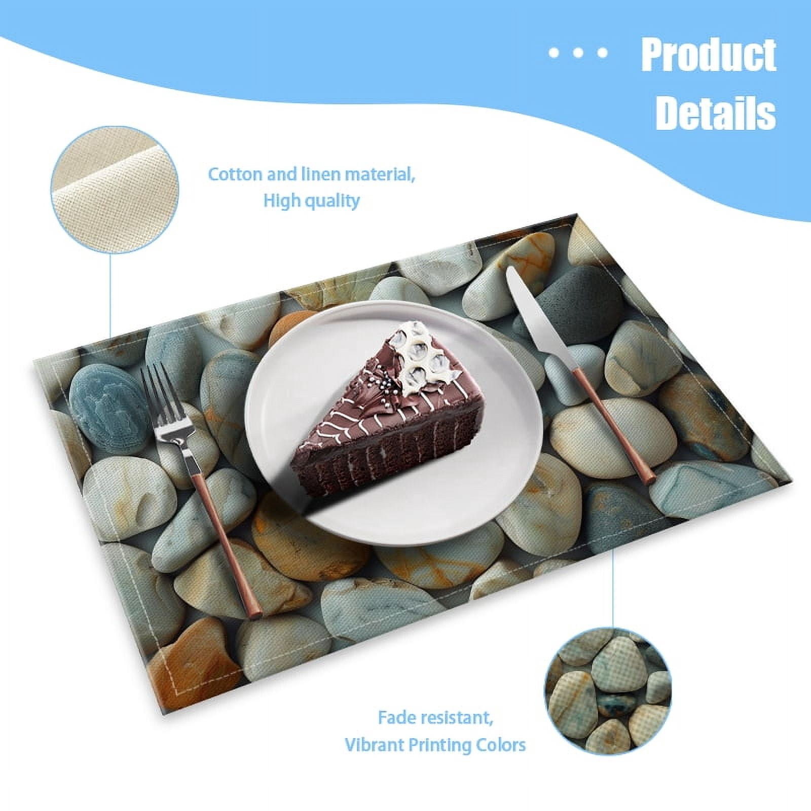 BaHomeck placemats Set of 4 Colorful Pebbles And Smooth Rocks Cotton Linen rectangle Placemats for Kitchen Dining Table Indoor,Outdoor,18*12inch