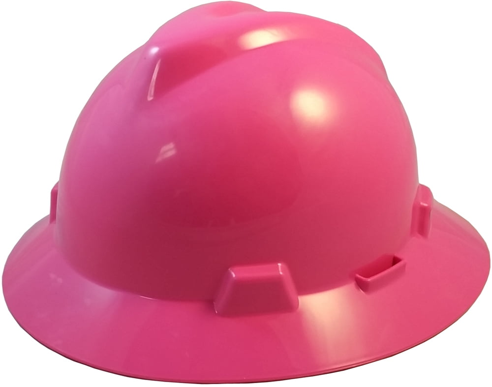 MSA V-Guard with Staz On Suspensions - Full Brim Hard Hats and Safety Tote - Hot Pink