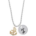thumbnail image 1 of Delight Jewelry Goldtone Clear Crystal Anchor Silvertone Script Initial Disc - I - Charm Necklace, 20"+3", 1 of 4