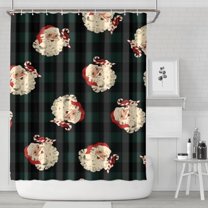 Green and Black Christmas Plaid Santa Pattern Shower Curtain 84"x72" ,Bathroom Decorative Shower Curtains Set with 12 Hooks,Modern Waterproof Washable Shower Curtain