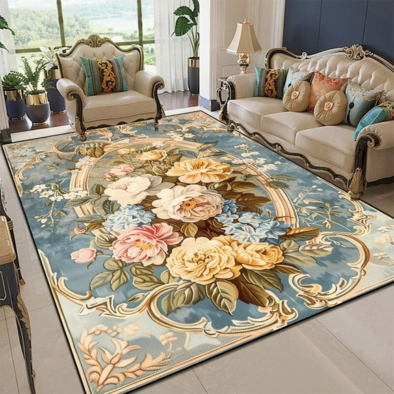European Carpets Living Room Pastoral Flower Home Rug Large Bedroom Luxury Pattern Floor Mat Washabl