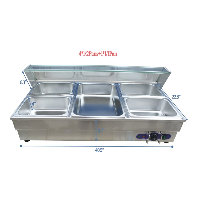 TECHTONGDA Propane Gas Food Soup Warmer Stove Bain Marie Commercial Canteen  Buffet Steam Heater with Regulator Valve 12''x8.7''x4'' Pan 2 Pan