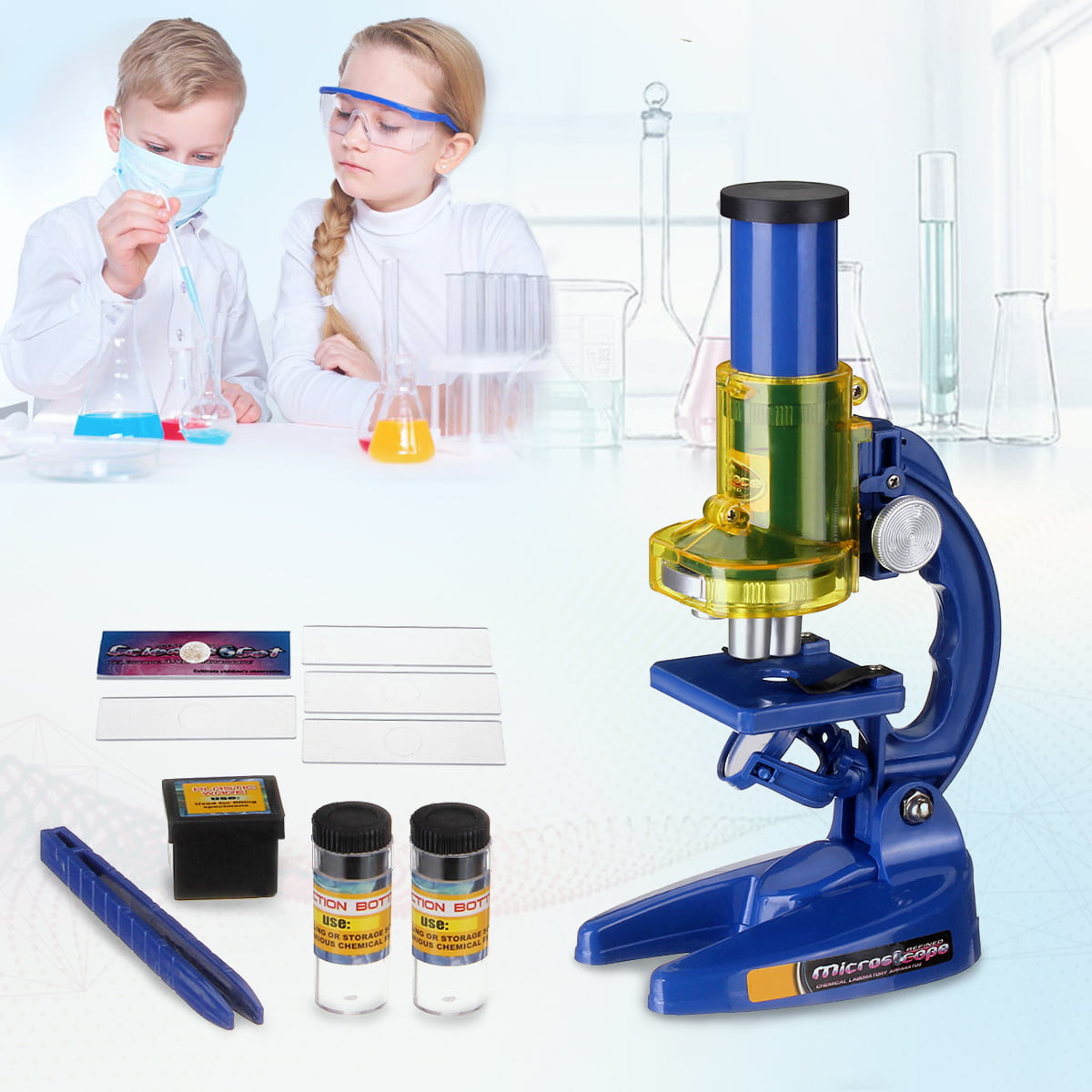 Educational Toys For Kids Microscope Kit Science Chemistry Lab Set Beginner Gift 