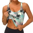 thumbnail image 4 of Haiem Tropical Summer Palm Pattern Womens Sports Bra - U Neck Padded Low Impact Yoga Bra Workout Crop Top Gym Moisture-Wicking Workout Vest -Small, 4 of 9