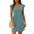 thumbnail image 1 of Vestido Tipo Chaleco Holgado con Mangas de y Escote en V Profundo para Mujer, Azul , Talla S, 1 of 6