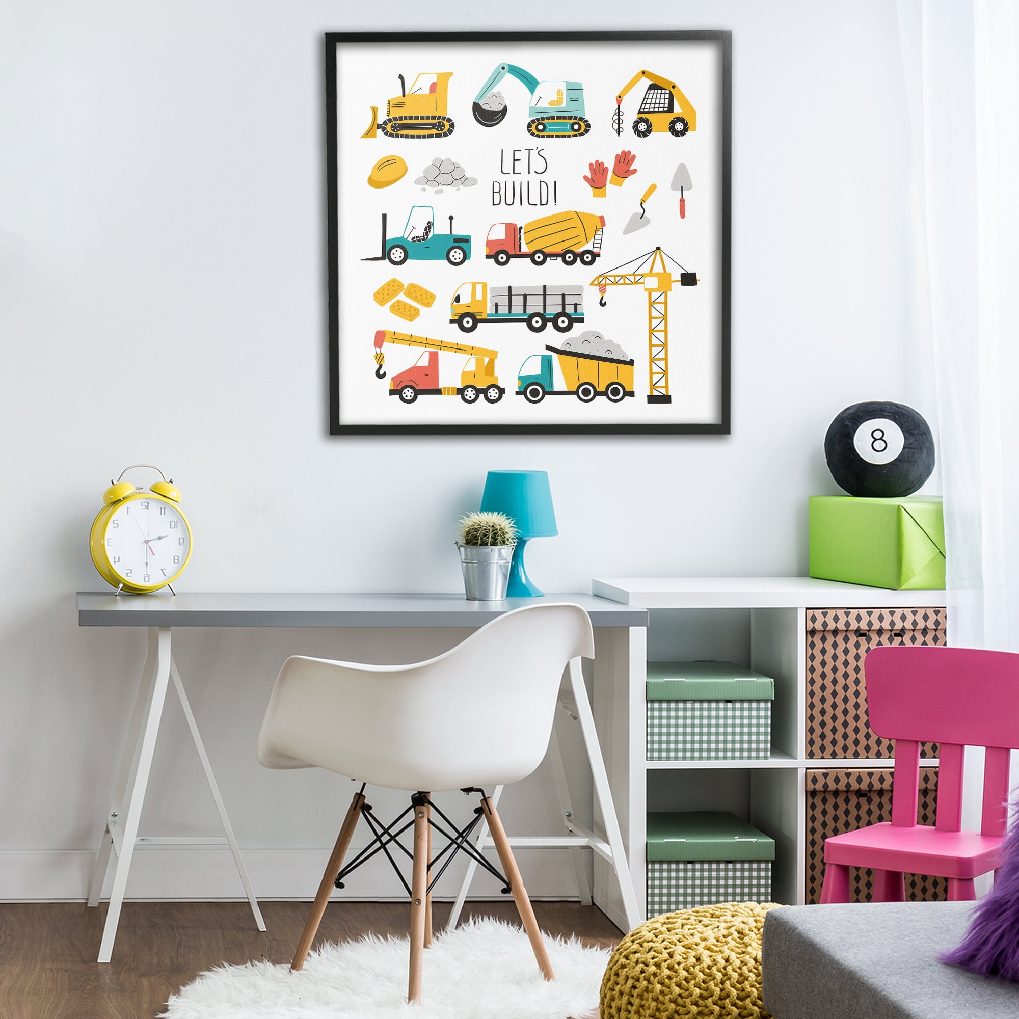 Stupell Industries Let's Build Various Construction Trucks Black Framed Giclee Art, design by Creative Studio