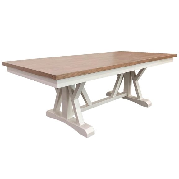 Pemberly Row 88" Wood Trestle Extendable Table in White/Natural