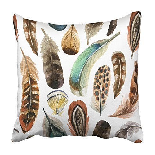 BSDHOME Brown Watercolour Watercolor Colorful Feather White Native Pheasant Duck Pillowcase Cushion Cover 16x16 inch