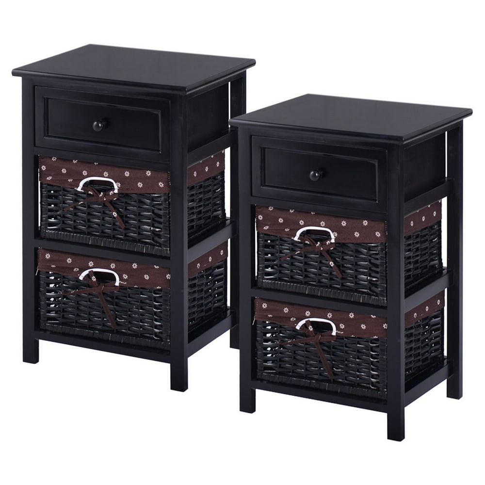 Costway Set OF 2 Night Stand 3 Tier 1 Drawer Bedside End Table