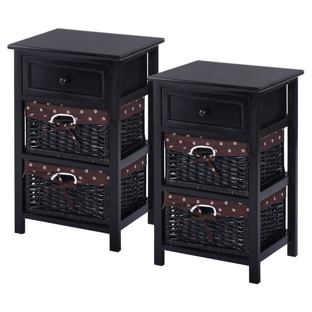 Costway Set OF 2 Night Stand 3 Tier 1 Drawer Bedside End Table