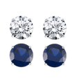 thumbnail image 2 of Sterling Silver Set of Two Blue Sapphire and Natural White Topaz Stud Earrings, 2 of 2