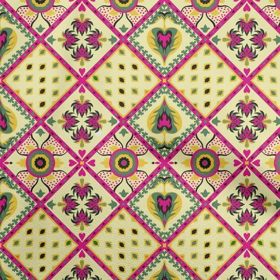 oneOone Cotton Jersey Pale Yellow Fabric Asian Floral Mix Sewing Craft Projects Fabric Prints By Yard 58 Inch Wide